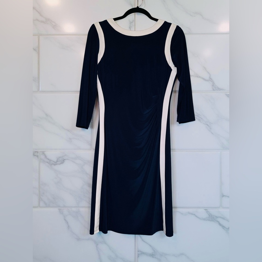 Ralph Lauren Long Sleeve Dress in Navy and Cream
